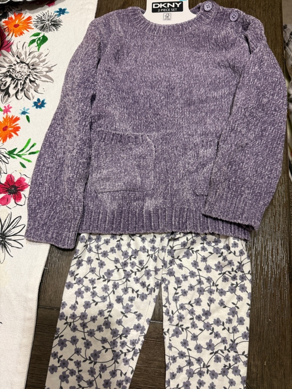 DKNY Lavender Knit Sweater Two-Piece Set with Floral Leggings